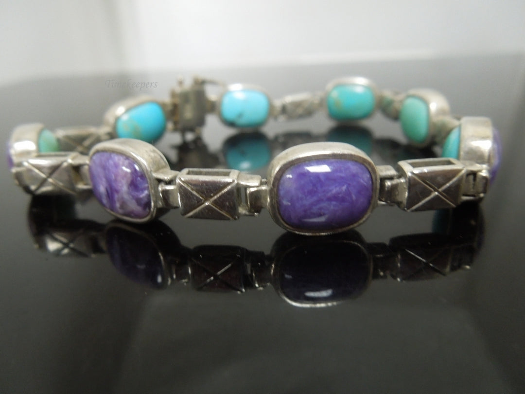 q469 Jay King DTR Sterling Silver Turquoise & Purple Thulite Reversible Bracelet 7.5"