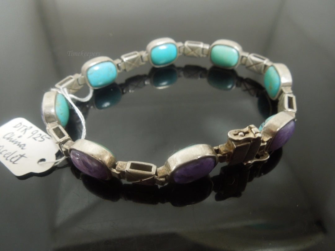 q469 Jay King DTR Sterling Silver Turquoise & Purple Thulite Reversible Bracelet 7.5"