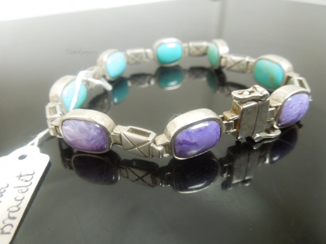 q469 Jay King DTR Sterling Silver Turquoise & Purple Thulite Reversible Bracelet 7.5"