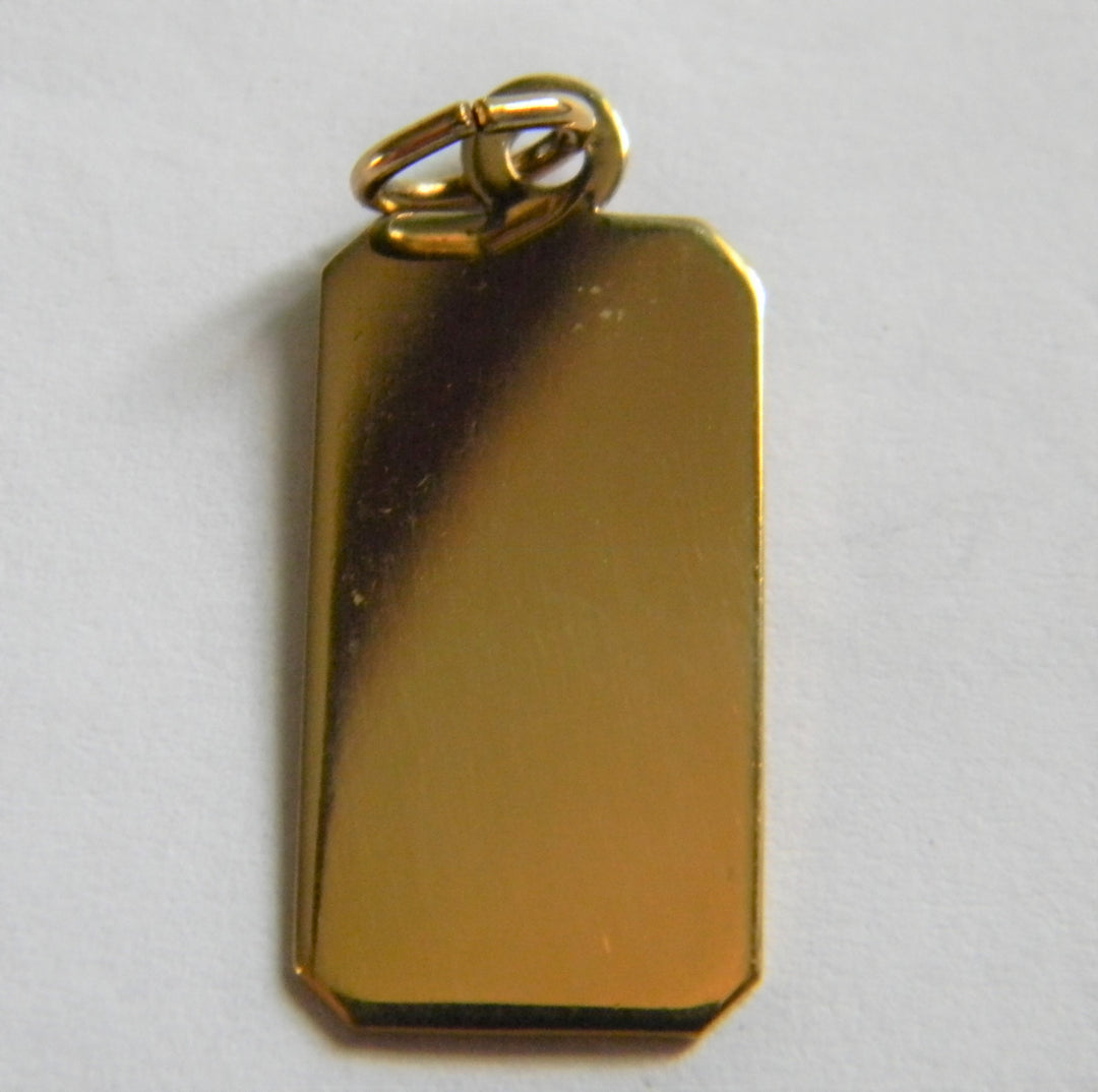 h822 Cute Sterling Silver Rectangle Charm or Pendant with Gold Plating