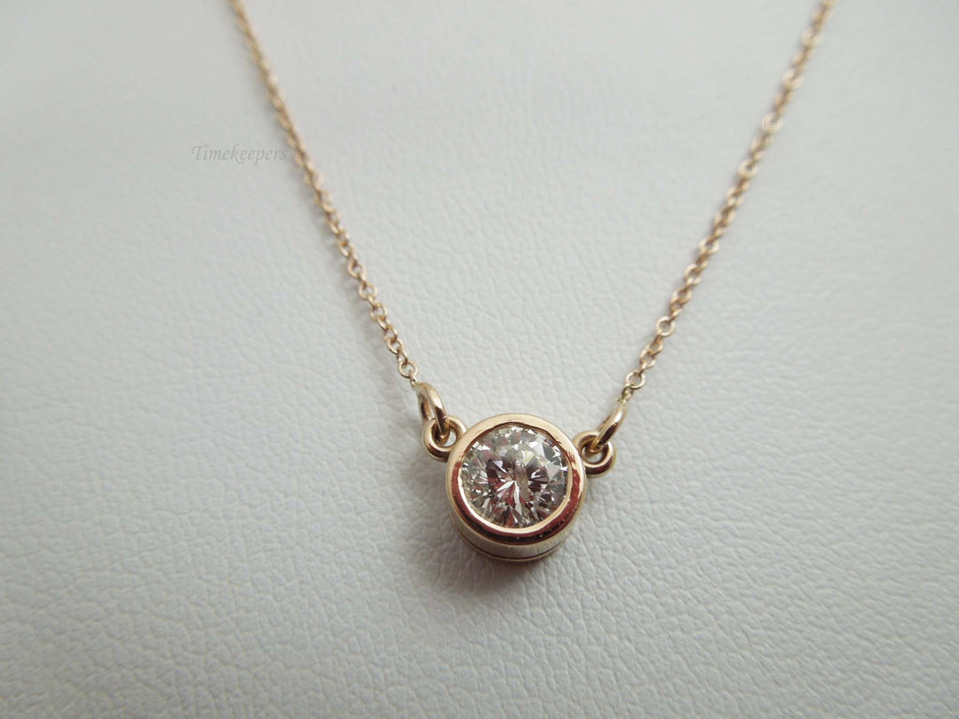 b963 Gorgeous 14kt Rose Gold Bezel Set .50ct Diamond Necklace