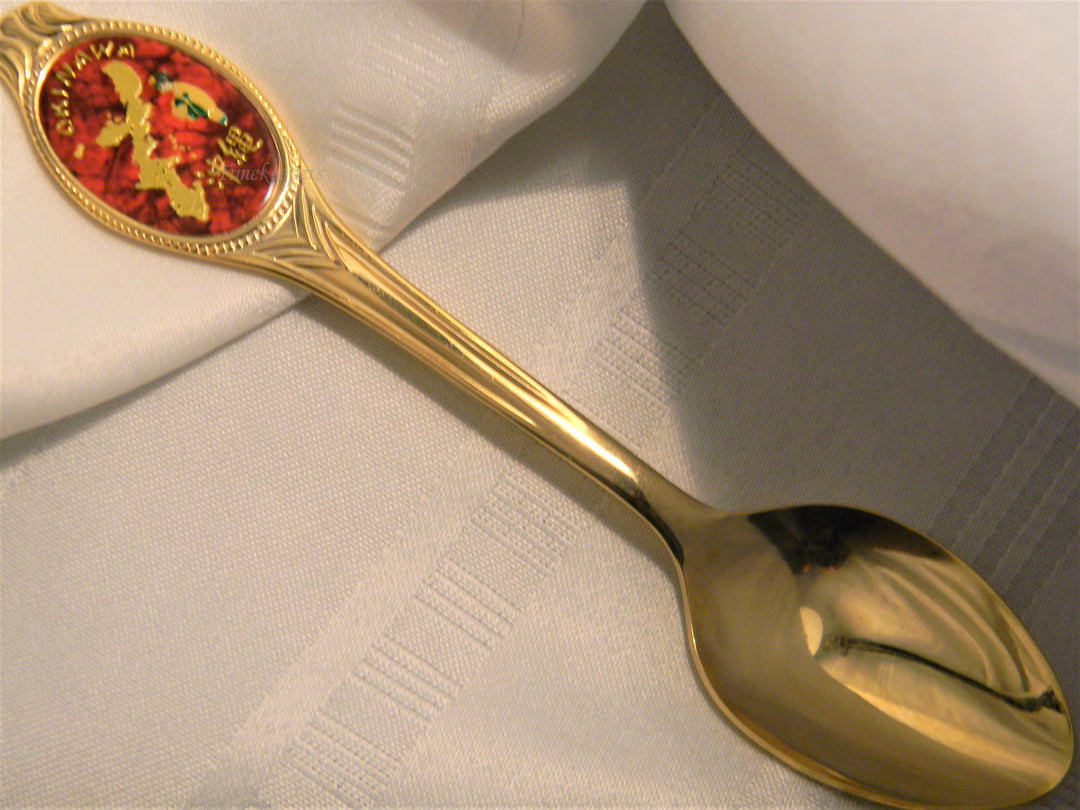 j665 Nice Preowned Stainless Steel Gold Plated Collector Spoon from Okinawa