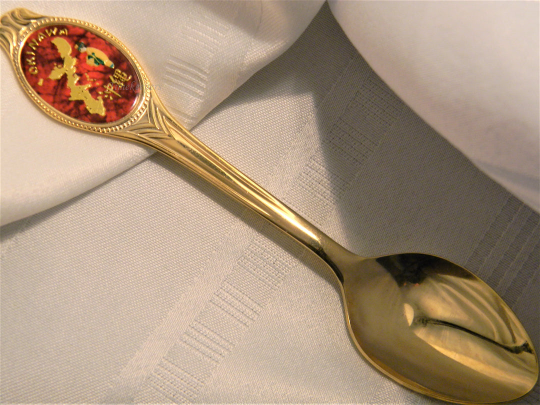 j665 Nice Preowned Stainless Steel Gold Plated Collector Spoon from Okinawa