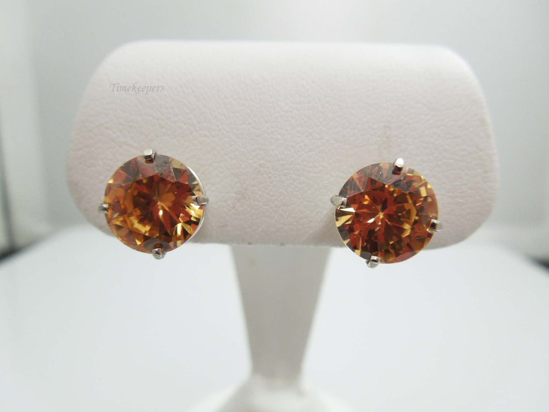 b996 Stunning Honey Topaz Stud Earrings set in 14kt White Gold posts