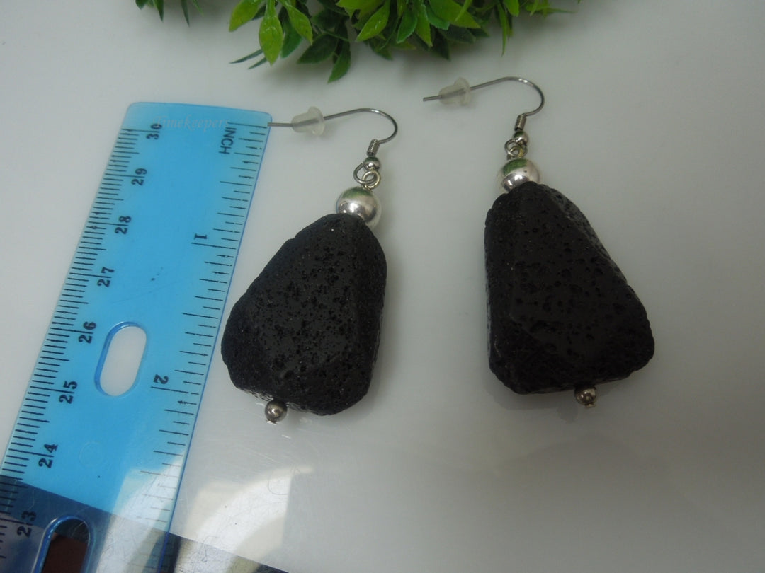 q601 Unique Real Black Lava Rock Dangle Earrings