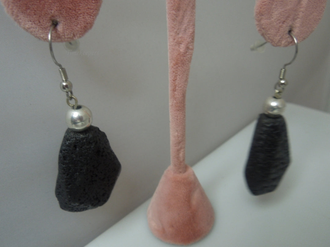 q601 Unique Real Black Lava Rock Dangle Earrings