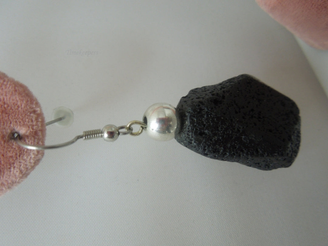 q601 Unique Real Black Lava Rock Dangle Earrings