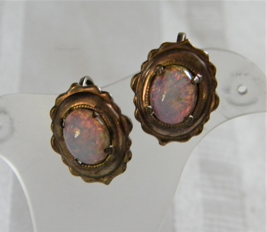 h903 Stunning Gold Filled Earrings with Oval Opals (not Pierced)