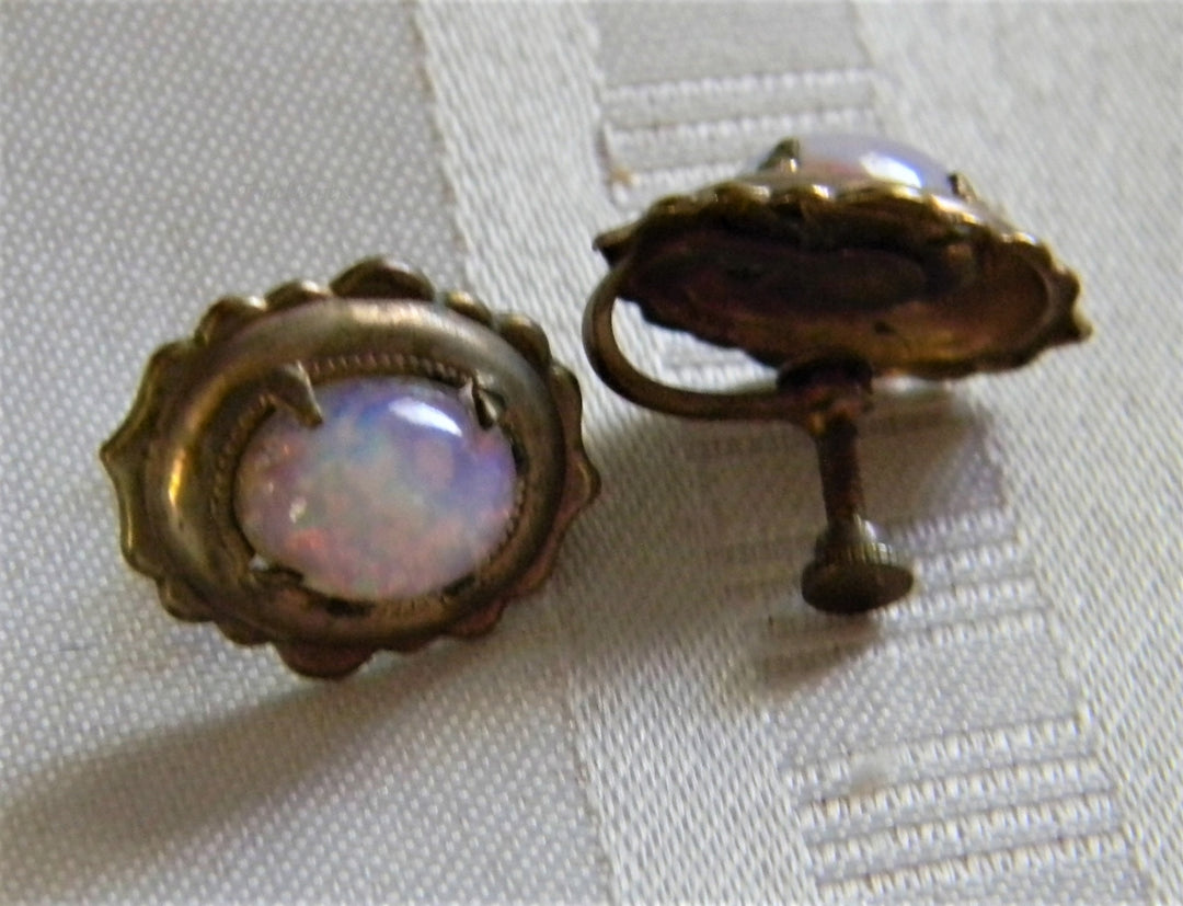 h903 Stunning Gold Filled Earrings with Oval Opals (not Pierced)