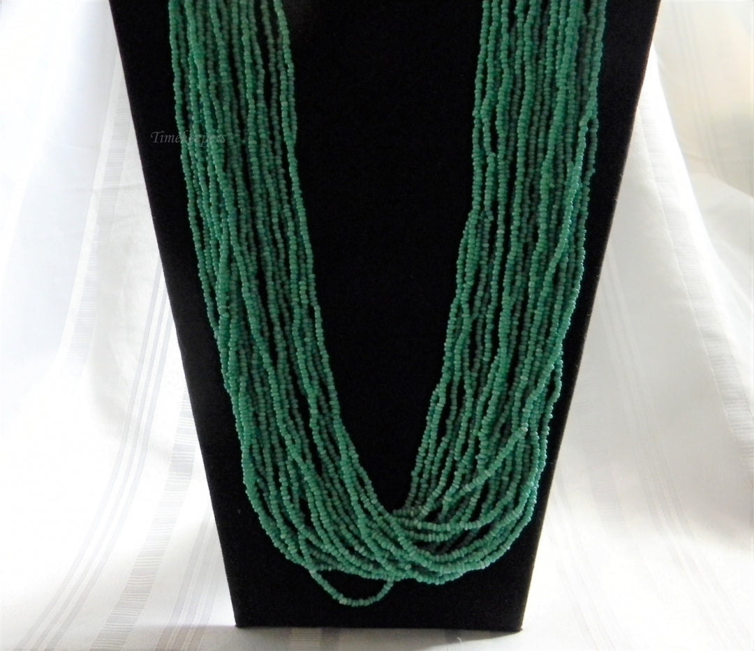 h921 Stunning Vintage Turquoise Colored Seed Bead Multi Strand Beaded Necklace