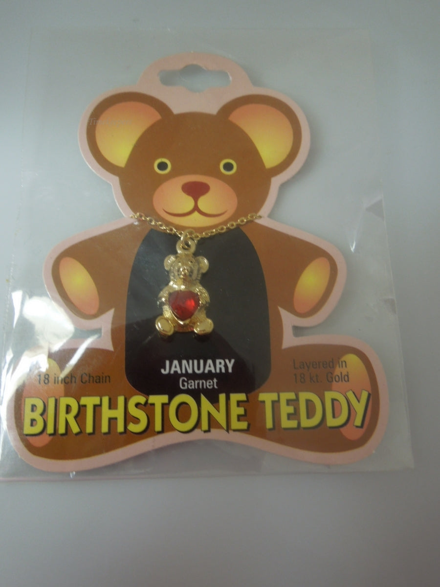 q634 JANUARY Teddy Bear Birthstone Pendant Necklace 18" Gold Plated NEW in Package