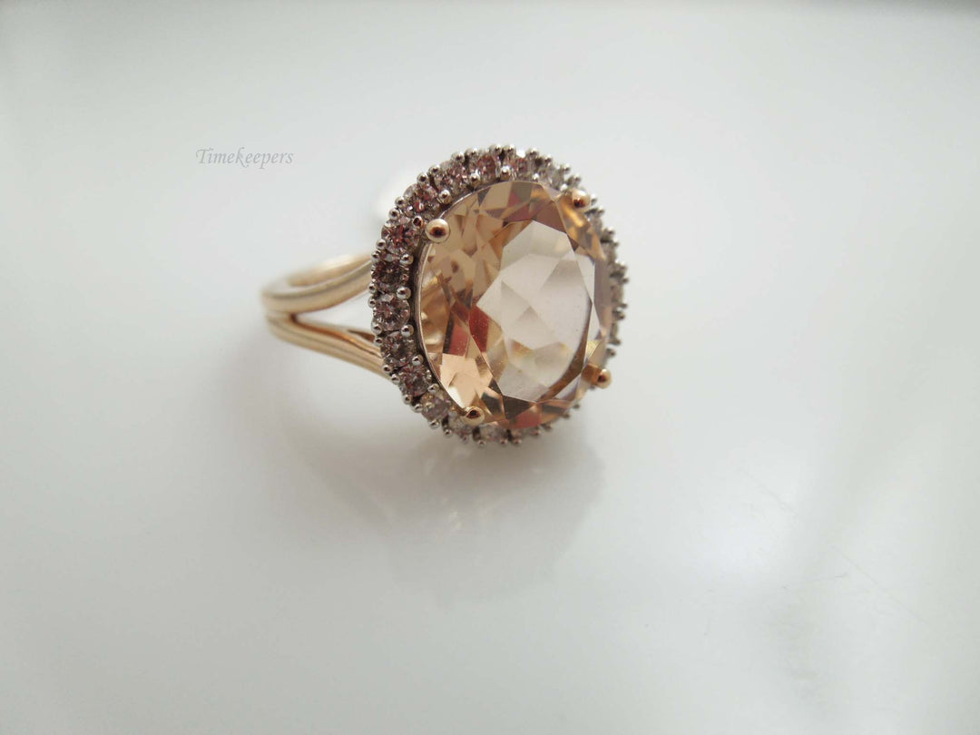 g558 Beautiful Ladies 10kt Rose Gold Morganite and Diamond Ring