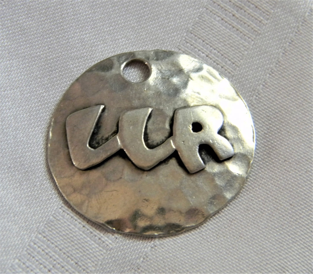 h929 Great Cute Sterling Silver Round Charm or Pendant with LLR on the Front