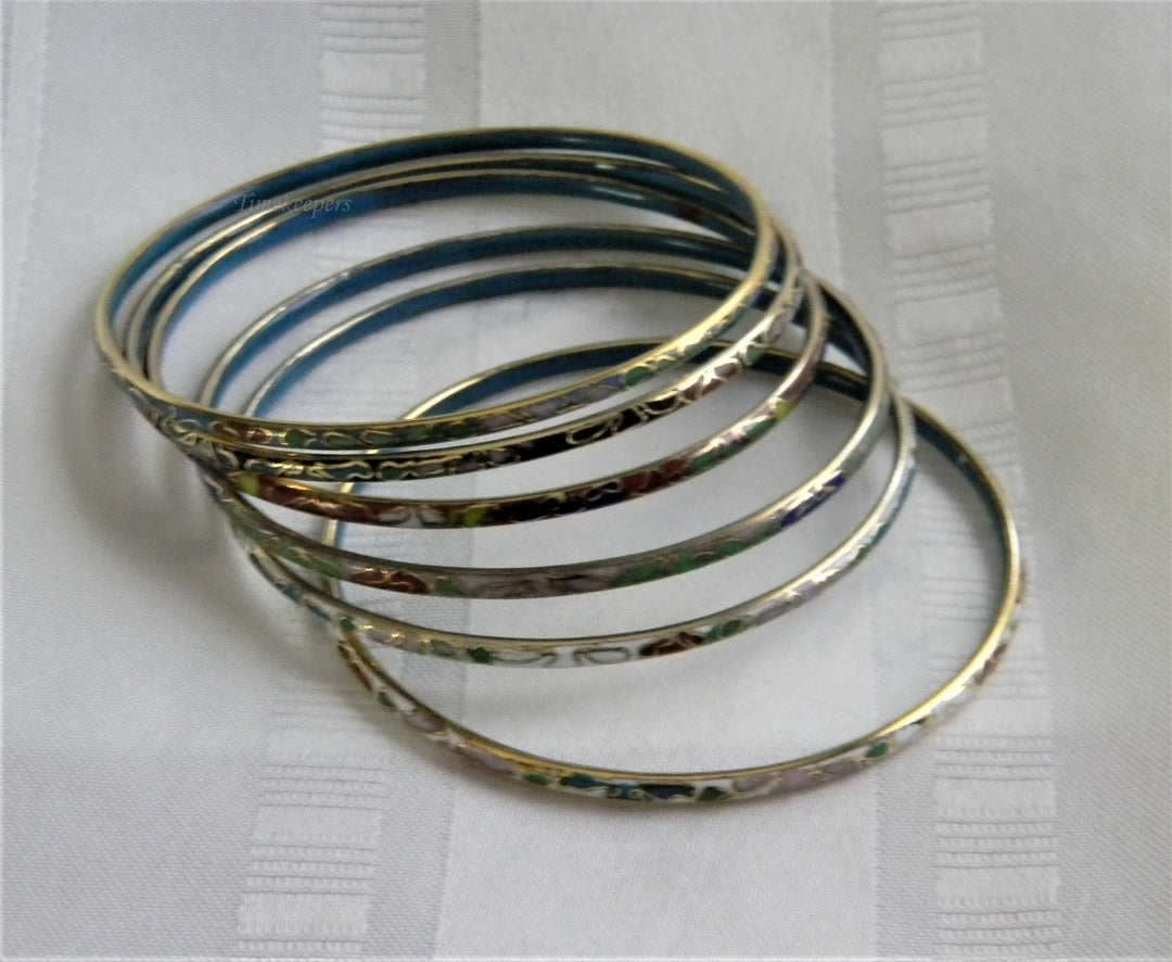 h958 Pretty Vintage Set of 6 Enamel Cloisonne Bangle Bracelets