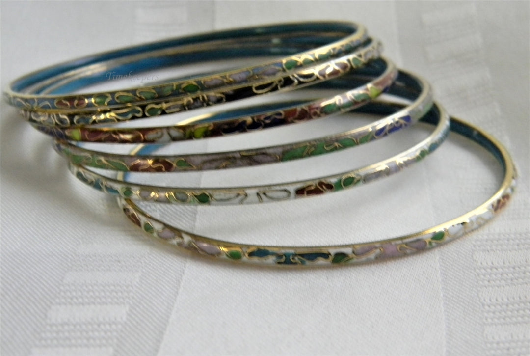 h958 Pretty Vintage Set of 6 Enamel Cloisonne Bangle Bracelets