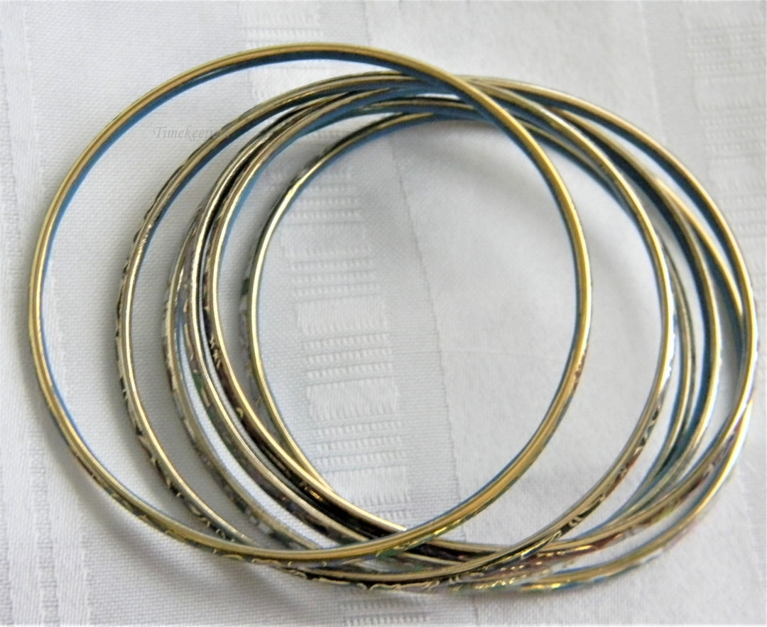 h958 Pretty Vintage Set of 6 Enamel Cloisonne Bangle Bracelets