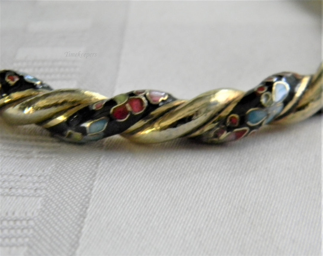 h960 Pretty Vintage Unique Cloisonne Twisted Bangle Bracelet in Black and Metal