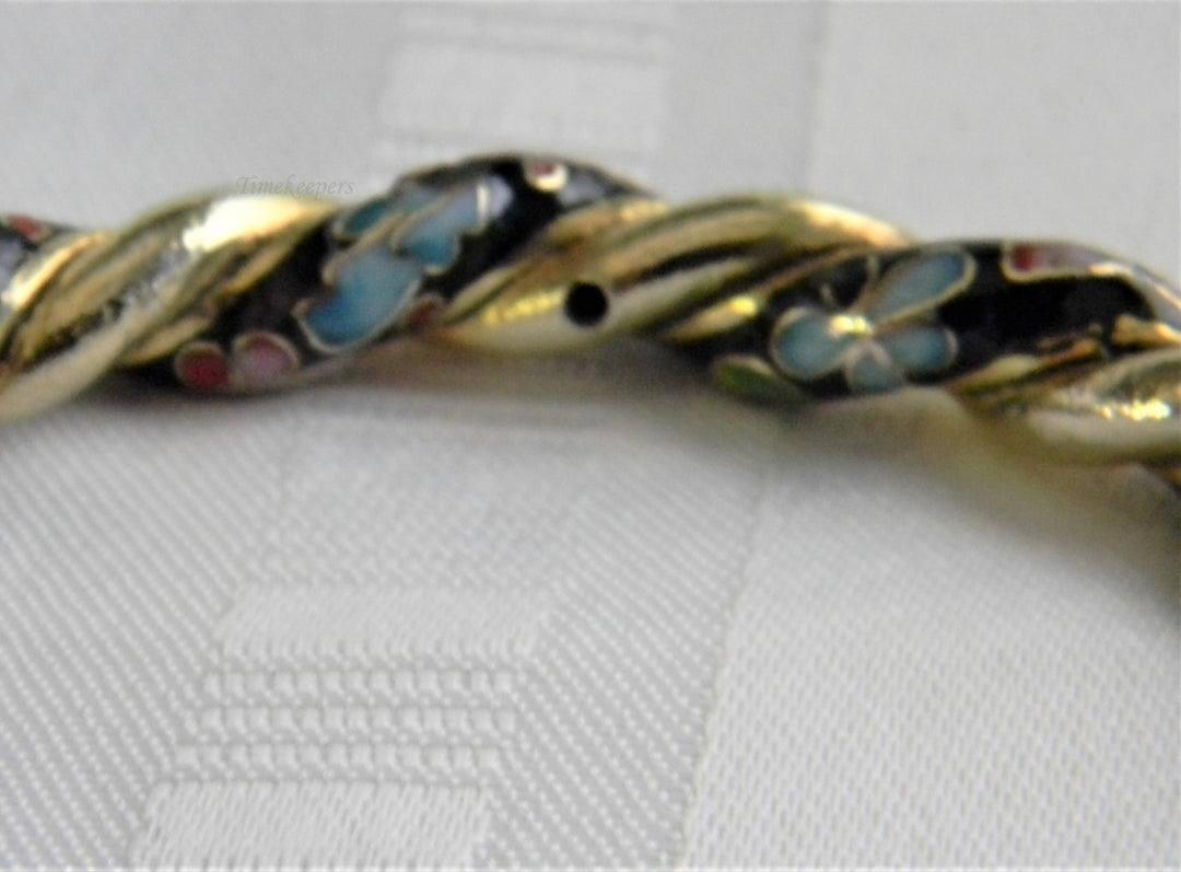 h960 Pretty Vintage Unique Cloisonne Twisted Bangle Bracelet in Black and Metal