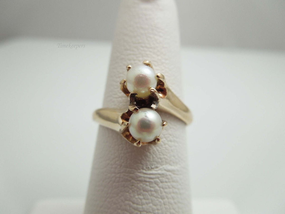 g624 Classic Vintage Ladies 14kt Rose Gold Double Pearl Ring Size 5.75