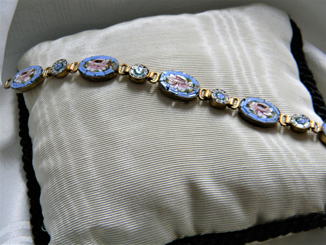 j749 Stunning Vintage Women's Micro Mosaic Bracelet Made in Italy