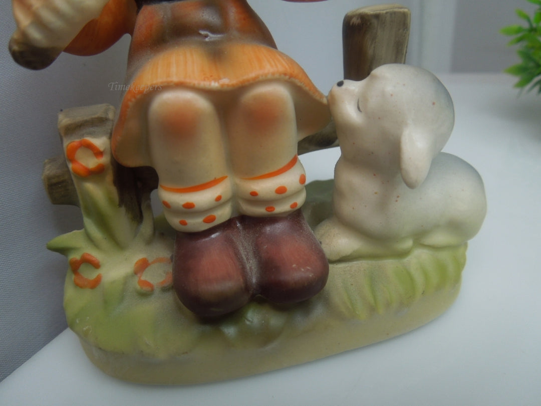 q736 Vintage Napcoware Collectible Figurine Girl on Fence Playing Violin Sheep Japan