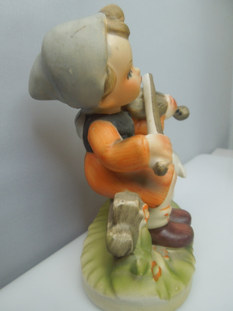 q736 Vintage Napcoware Collectible Figurine Girl on Fence Playing Violin Sheep Japan