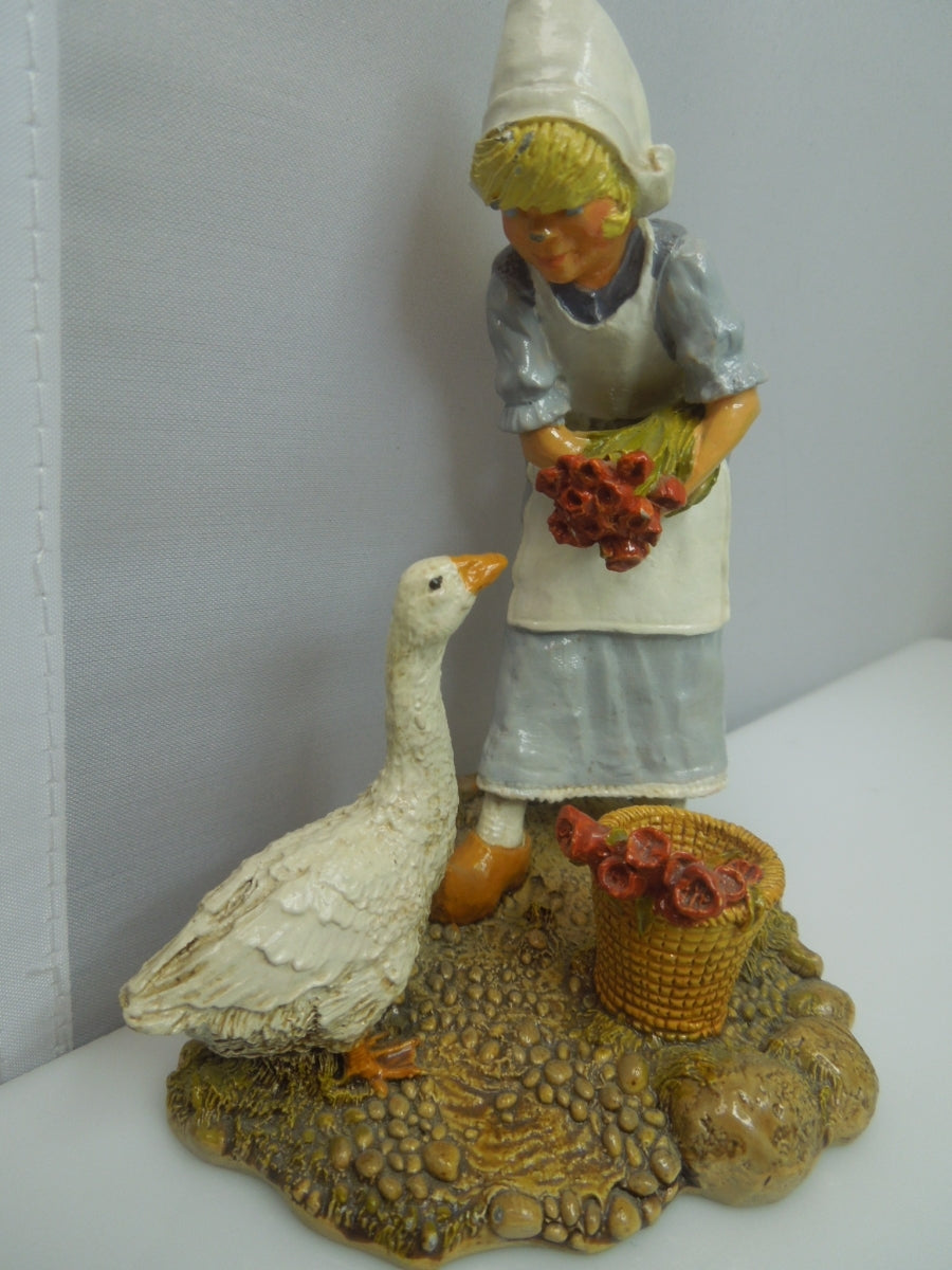 q739 Franklin Mint Children of the World "Netherlands" Fine Pewter Figurine Old Lady with Duck (1977)