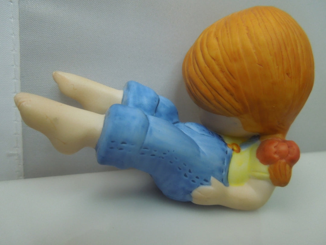 q737 Vintage Set of 2 Country Cousin Girls Doing Leg Lift and Exercise (ENESCO 1981)