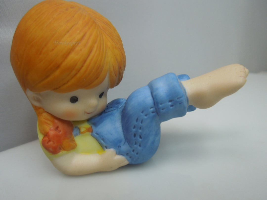 q737 Vintage Set of 2 Country Cousin Girls Doing Leg Lift and Exercise (ENESCO 1981)