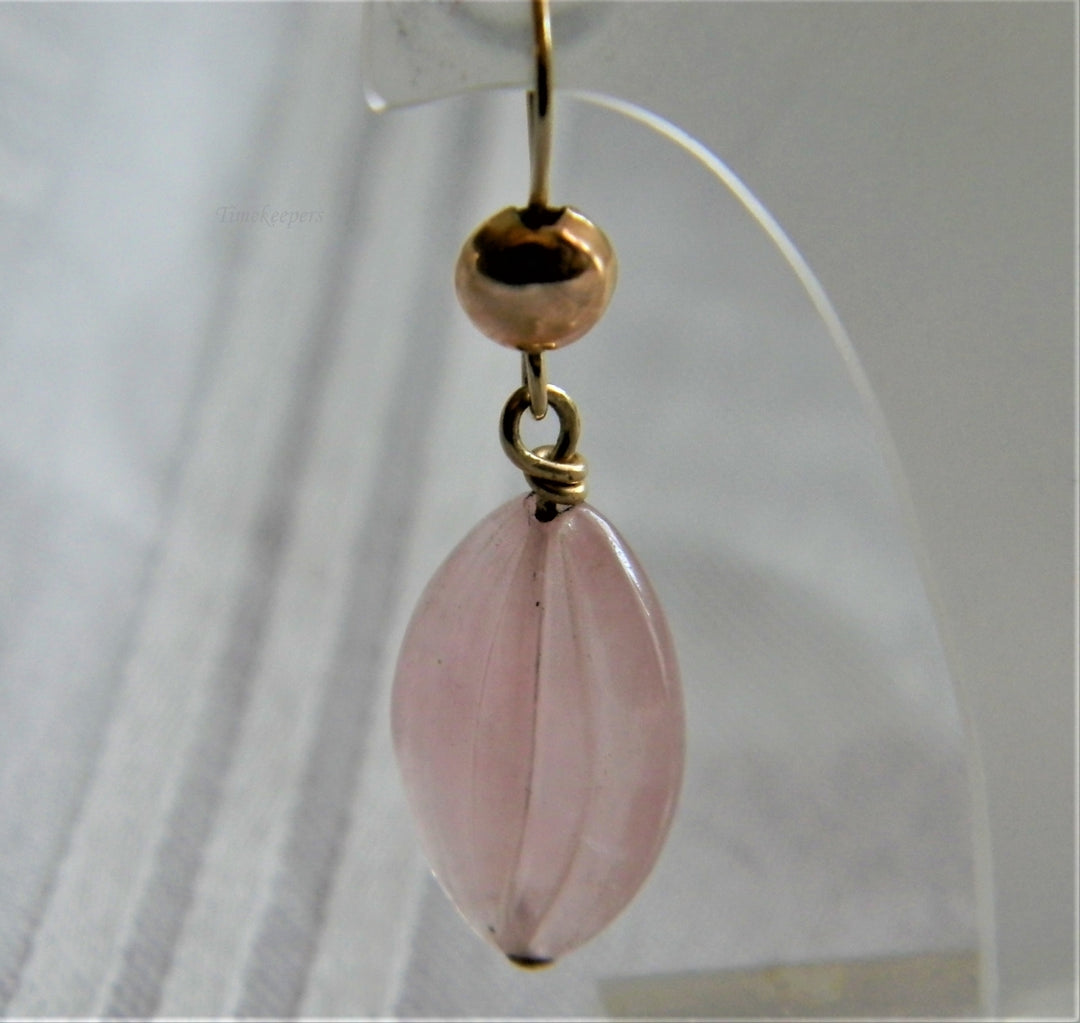 h698 Beautiful Gold Tone Dangle Earrings with Pink Ridged Stones