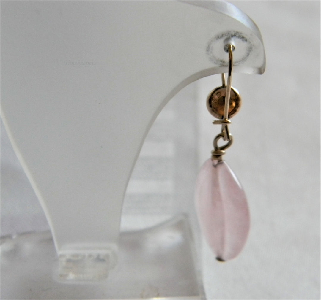 h698 Beautiful Gold Tone Dangle Earrings with Pink Ridged Stones