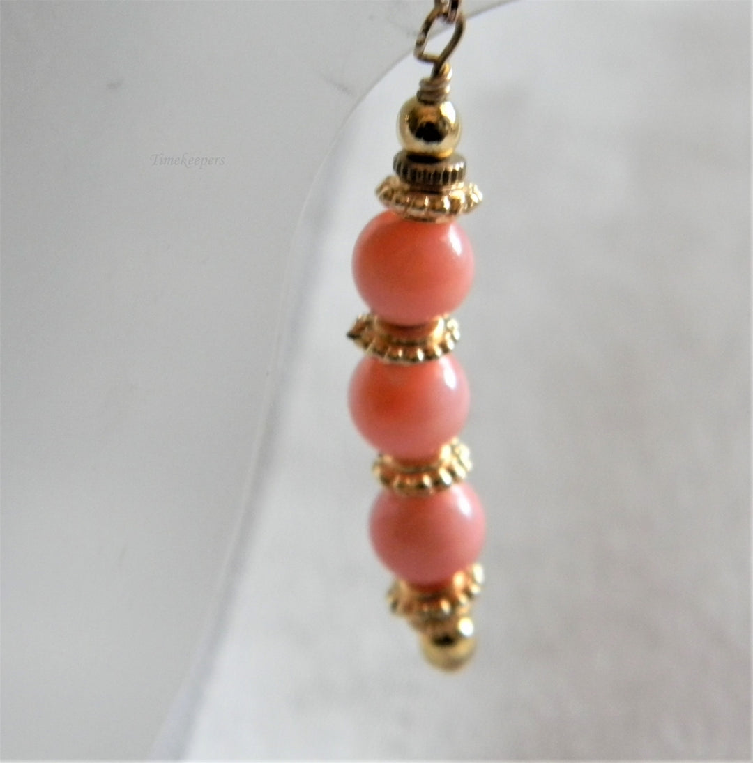 h995 Unique Coral Bead Dangle Earrings on Yellow Gold Filled Posts