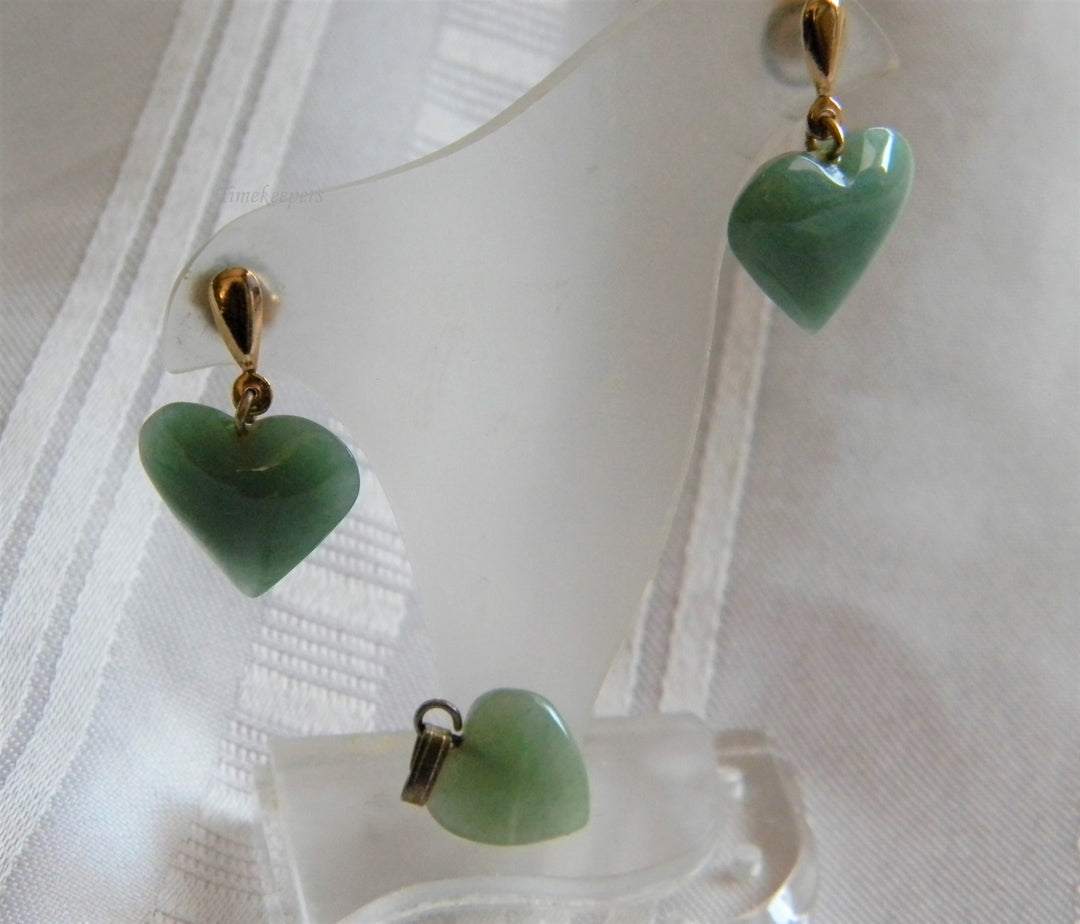 h997 Beautiful Gold Filled Jade Heart Dangle Earrings and Pendant