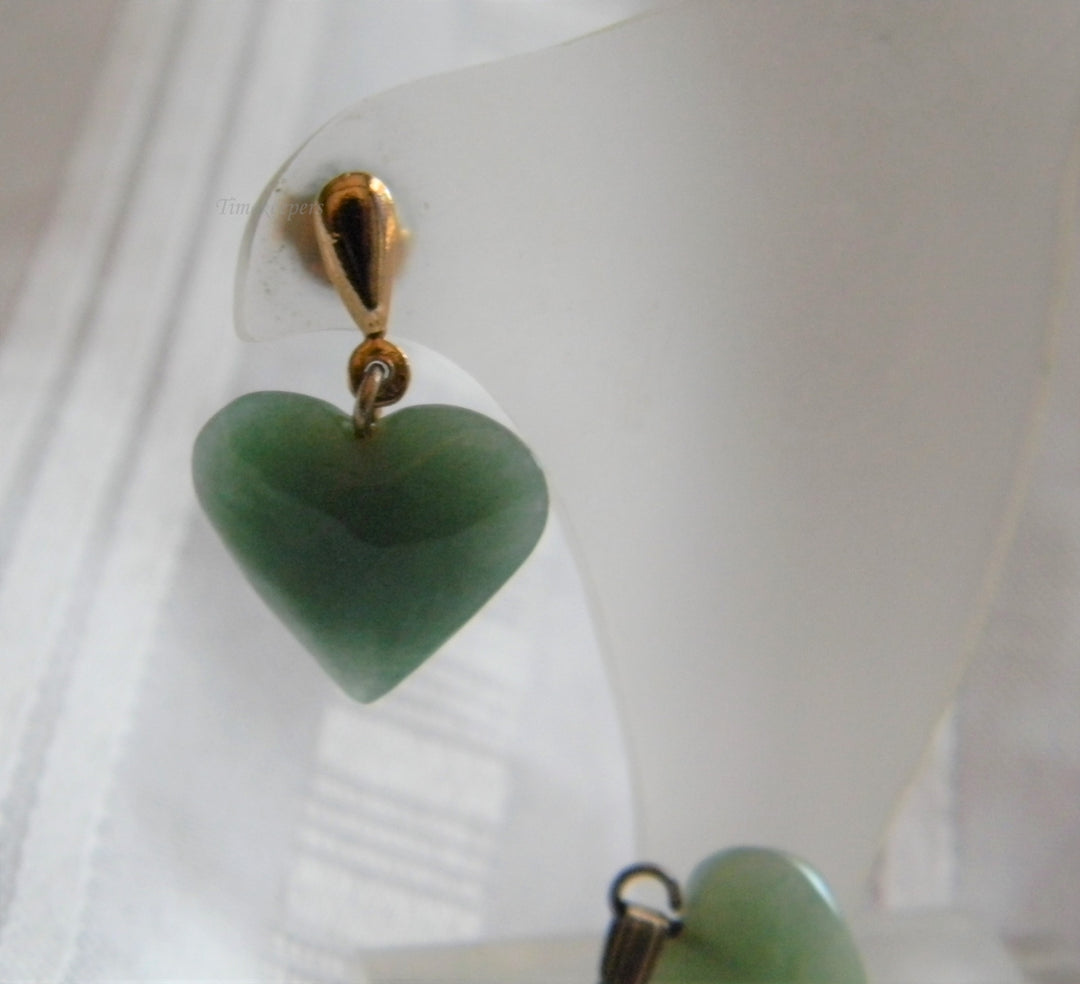 h997 Beautiful Gold Filled Jade Heart Dangle Earrings and Pendant