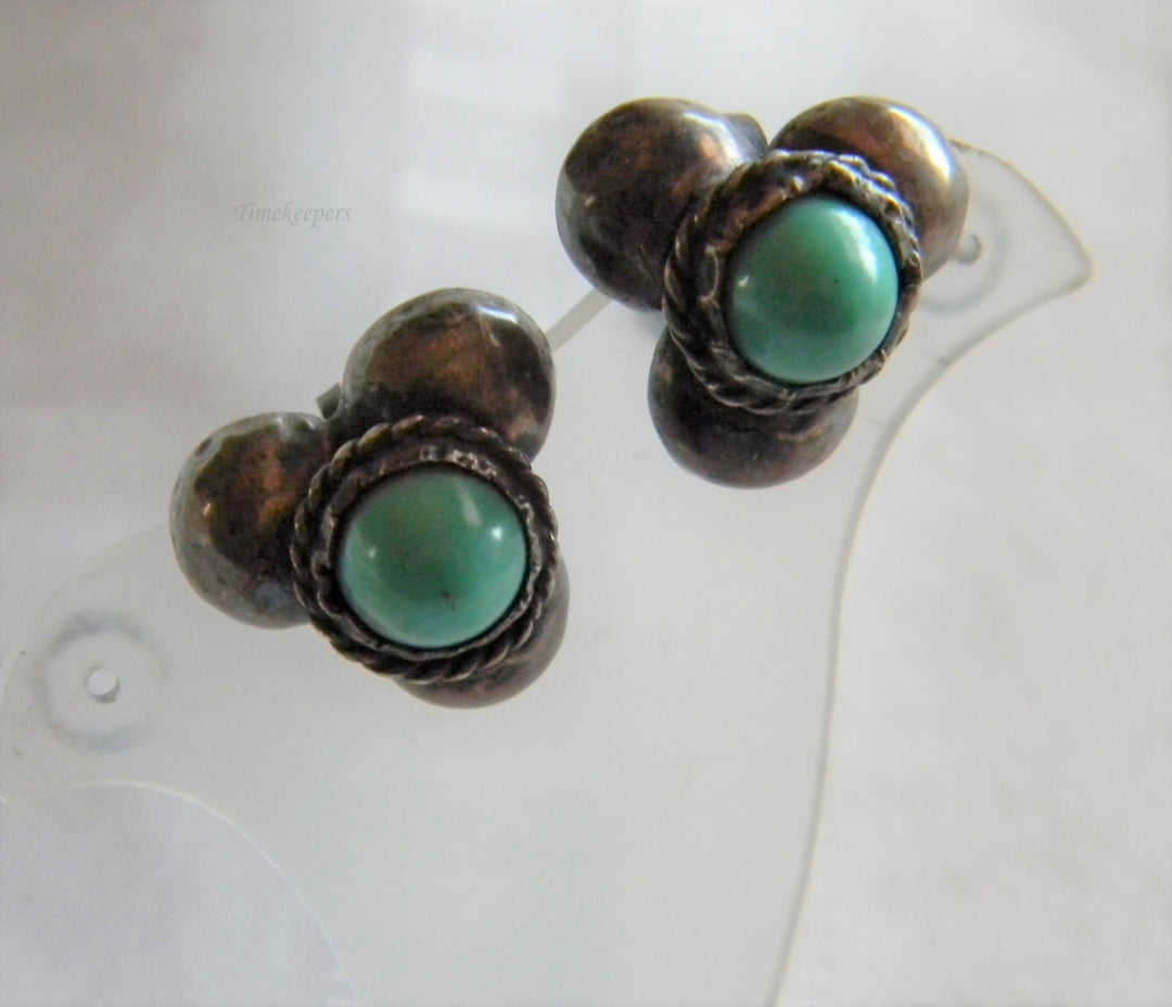 h999 Unique Turquoise Clip on Earrings in Sterling marked Mexico