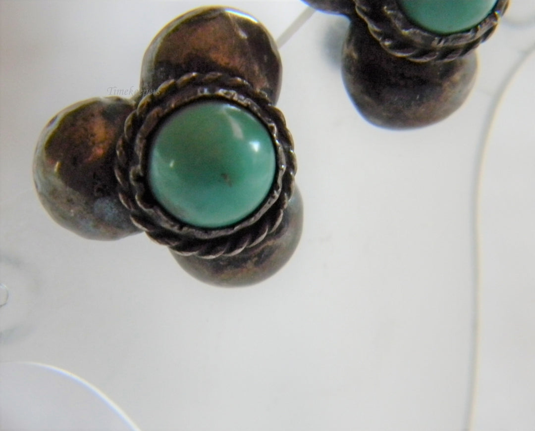 h999 Unique Turquoise Clip on Earrings in Sterling marked Mexico