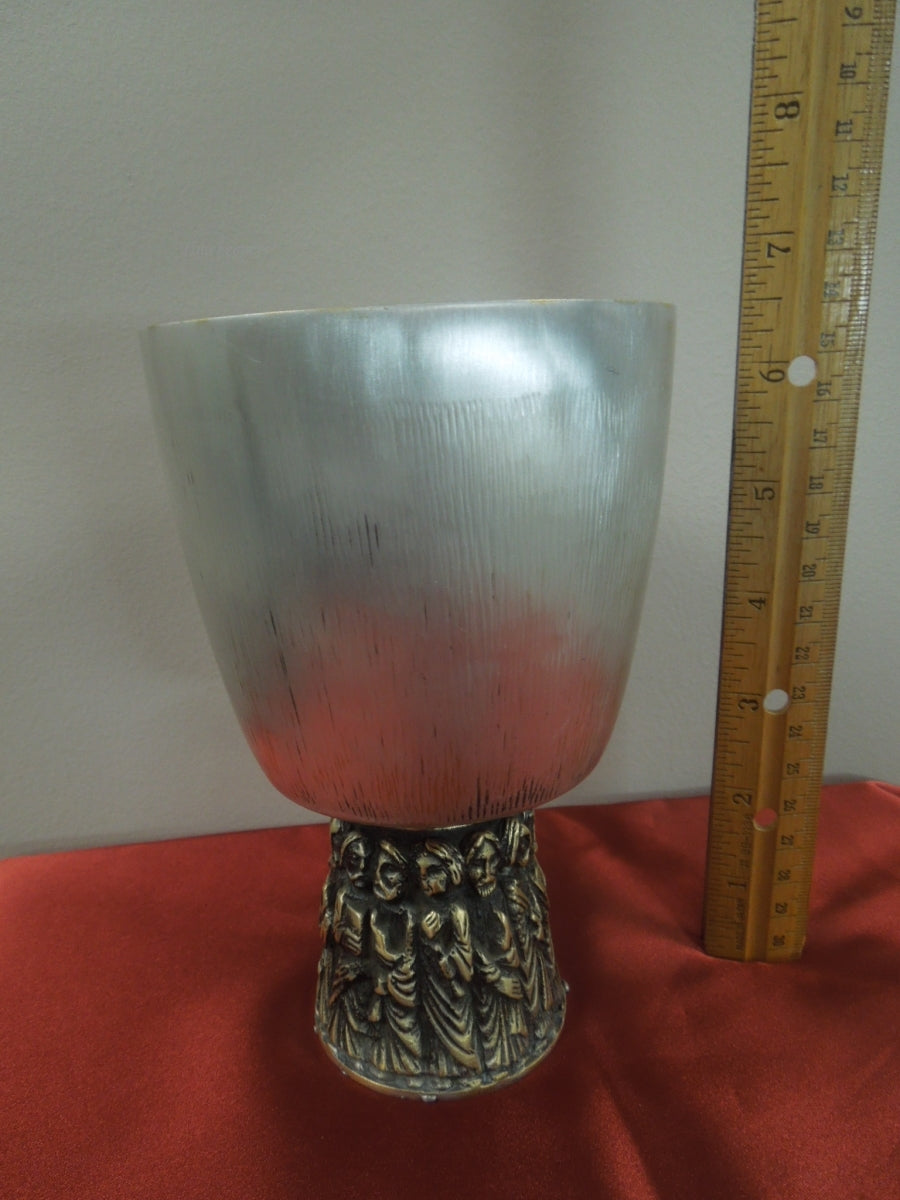 q760 Antique Silver Plated Hand Embossed Apostille Chalice 6 1/4" Made in Spain