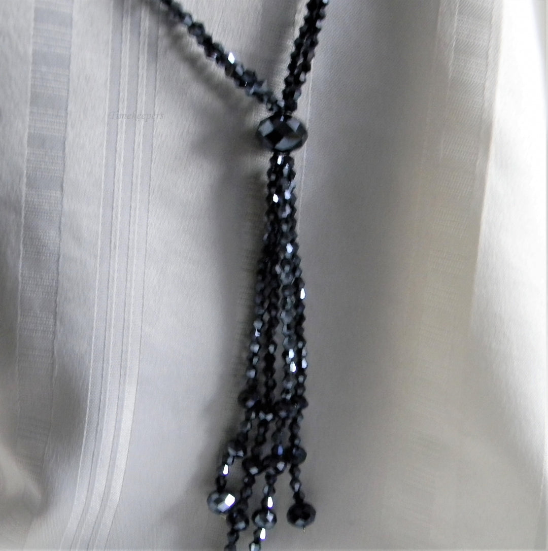 p015 Beautiful Dark Blue Borealis Beaded Tassel Continuous Necklace