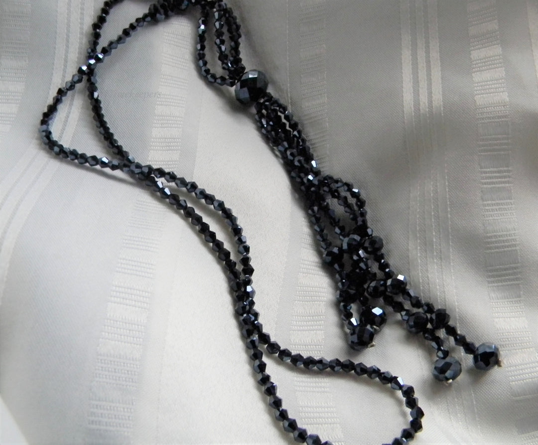 p015 Beautiful Dark Blue Borealis Beaded Tassel Continuous Necklace