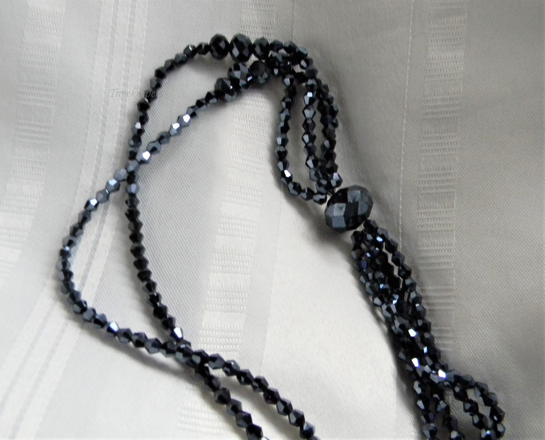 p015 Beautiful Dark Blue Borealis Beaded Tassel Continuous Necklace