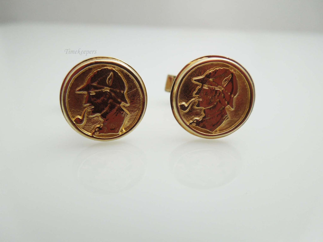 g686 Handsome Men's 14kt Yellow Gold Sherlock Holmes Cufflinks