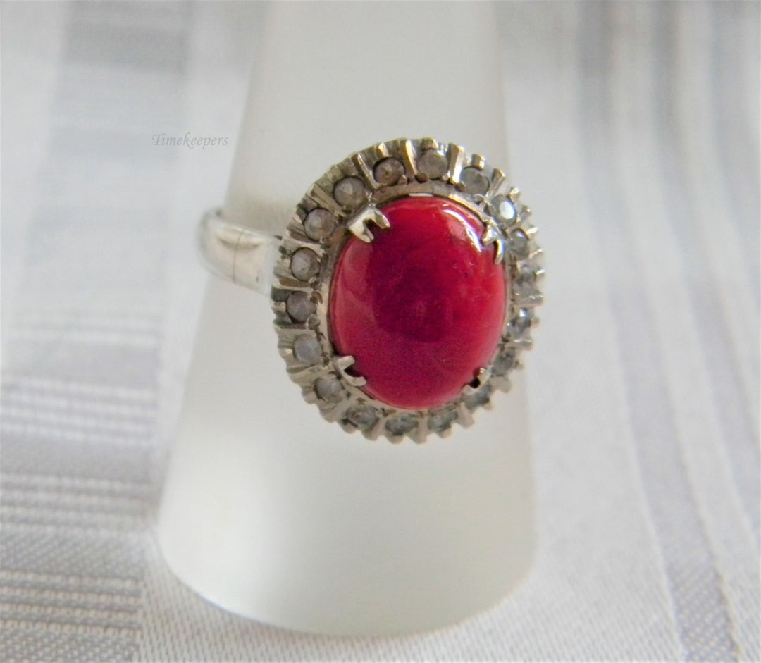 p025 Stunning Ladies 14k White gold Carnelian Ring Surrounded by CZ's Size 9