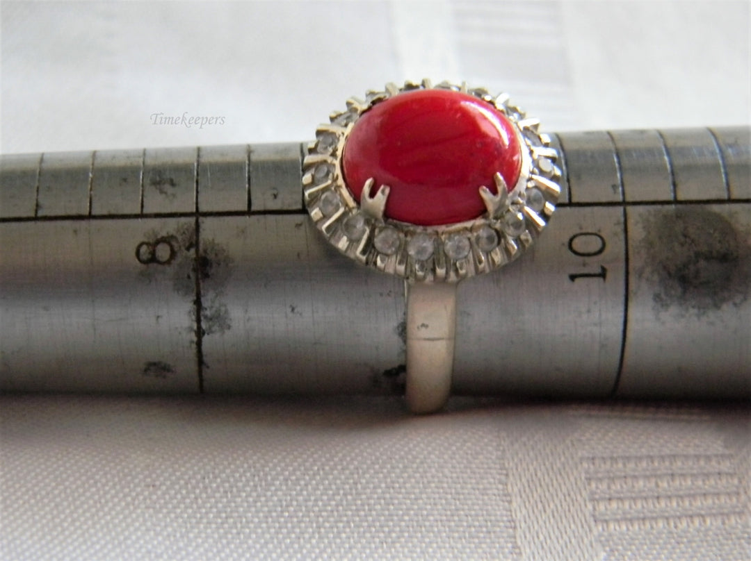 p025 Stunning Ladies 14k White gold Carnelian Ring Surrounded by CZ's Size 9