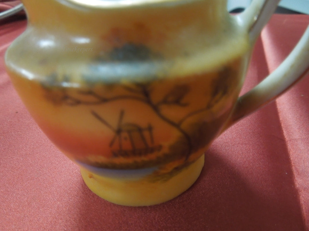 q807 Handpainted Made in Japan Farmhouse Scenic Cup Small Pitcher