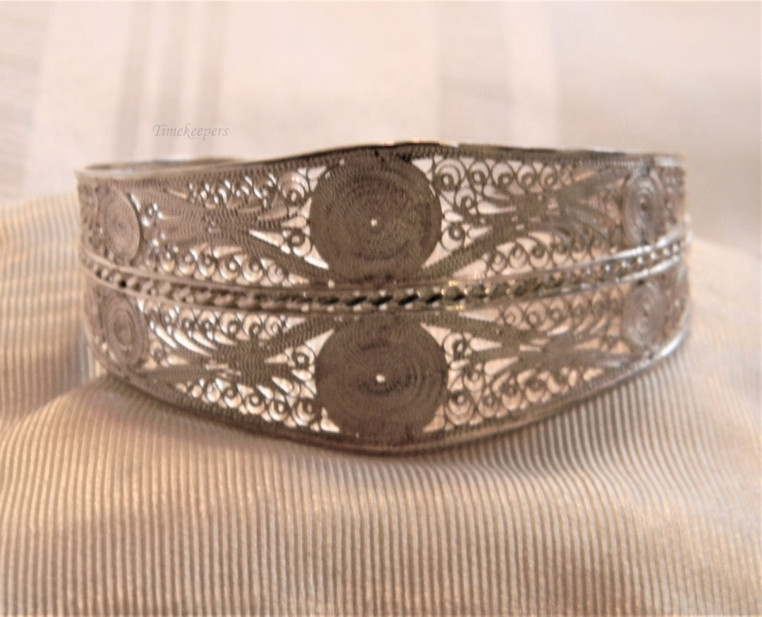 p044 Stunning Vintage 950 Silver Filigree Cuff Bracelet