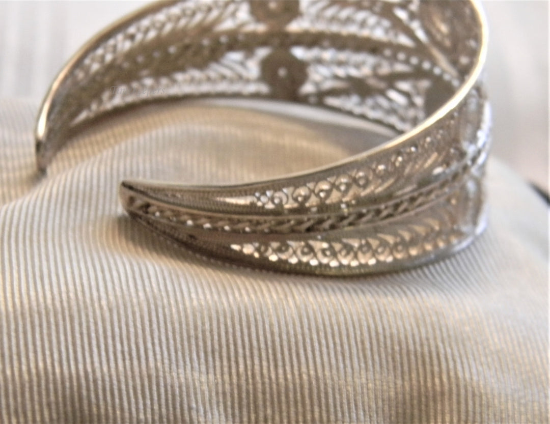 p044 Stunning Vintage 950 Silver Filigree Cuff Bracelet