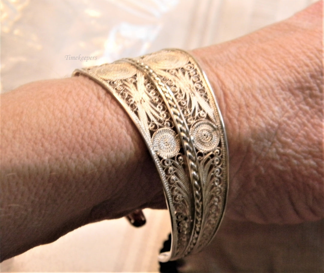 p044 Stunning Vintage 950 Silver Filigree Cuff Bracelet