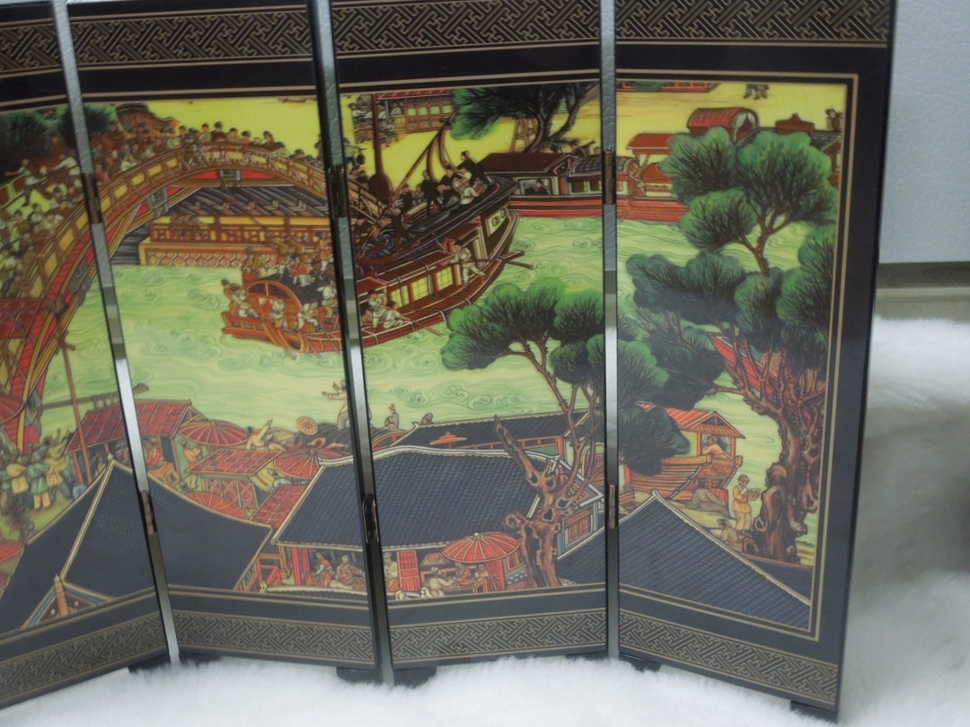 q813 Pine And Crane Screen An Imitation Of An Ancient Small Screen Portrait of a Lady, 6 Panels, ~ 18"x9"