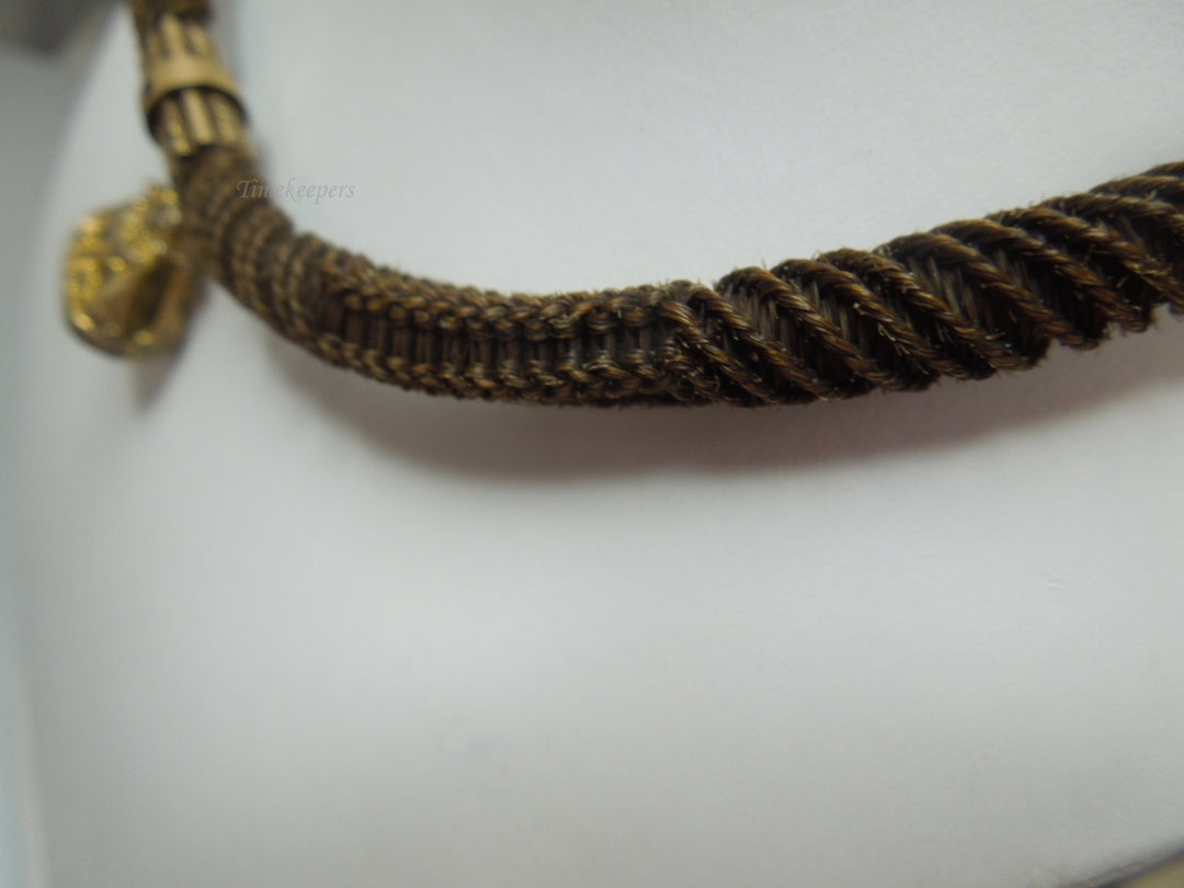 q815 Antique Victorian Woven Hair Pocket Watch Chain 1800s Mourning In Memory Braided Brown Hairwork Gold Filled Jewelry