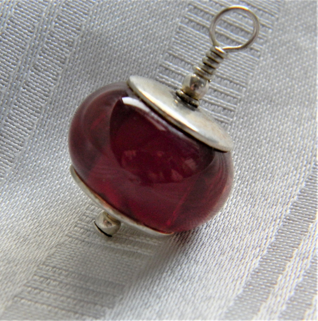 p059 Gorgeous Unique Red Glass Pendant with Sterling Accents